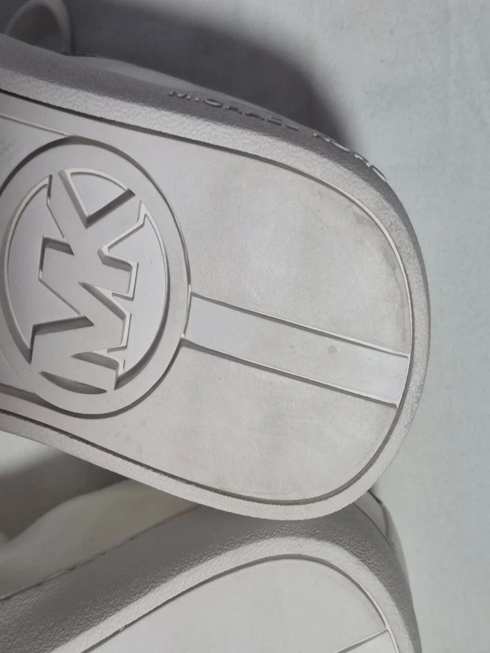 Michael Kors MK White Silver Metallic Print Logo Lace Up Sneaker Shoes Size 11 M